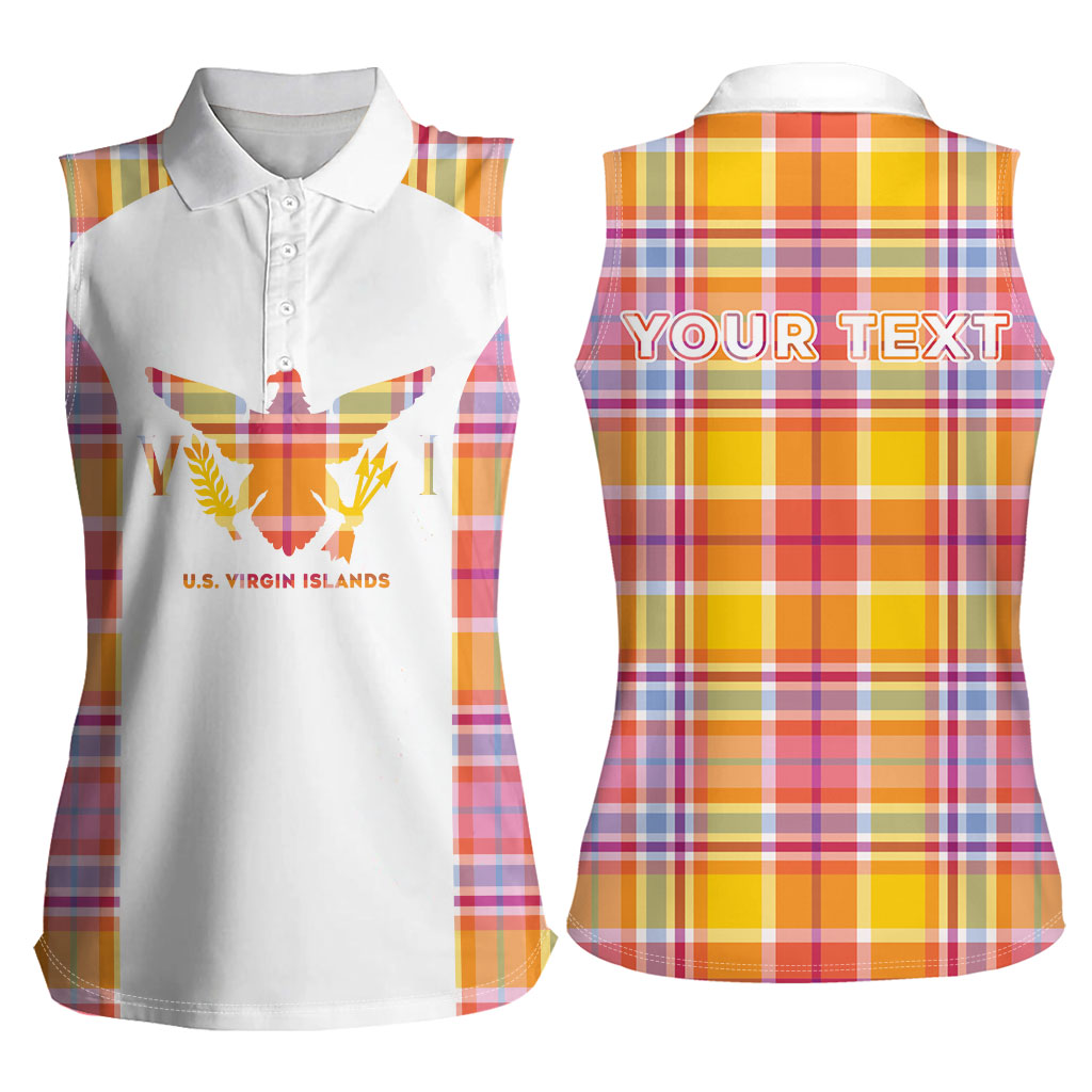 Personalized US Virgin Islands Women Sleeveless Polo Shirt Eagle Madras Pattern