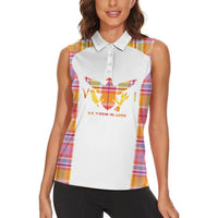 Personalized US Virgin Islands Women Sleeveless Polo Shirt Eagle Madras Pattern