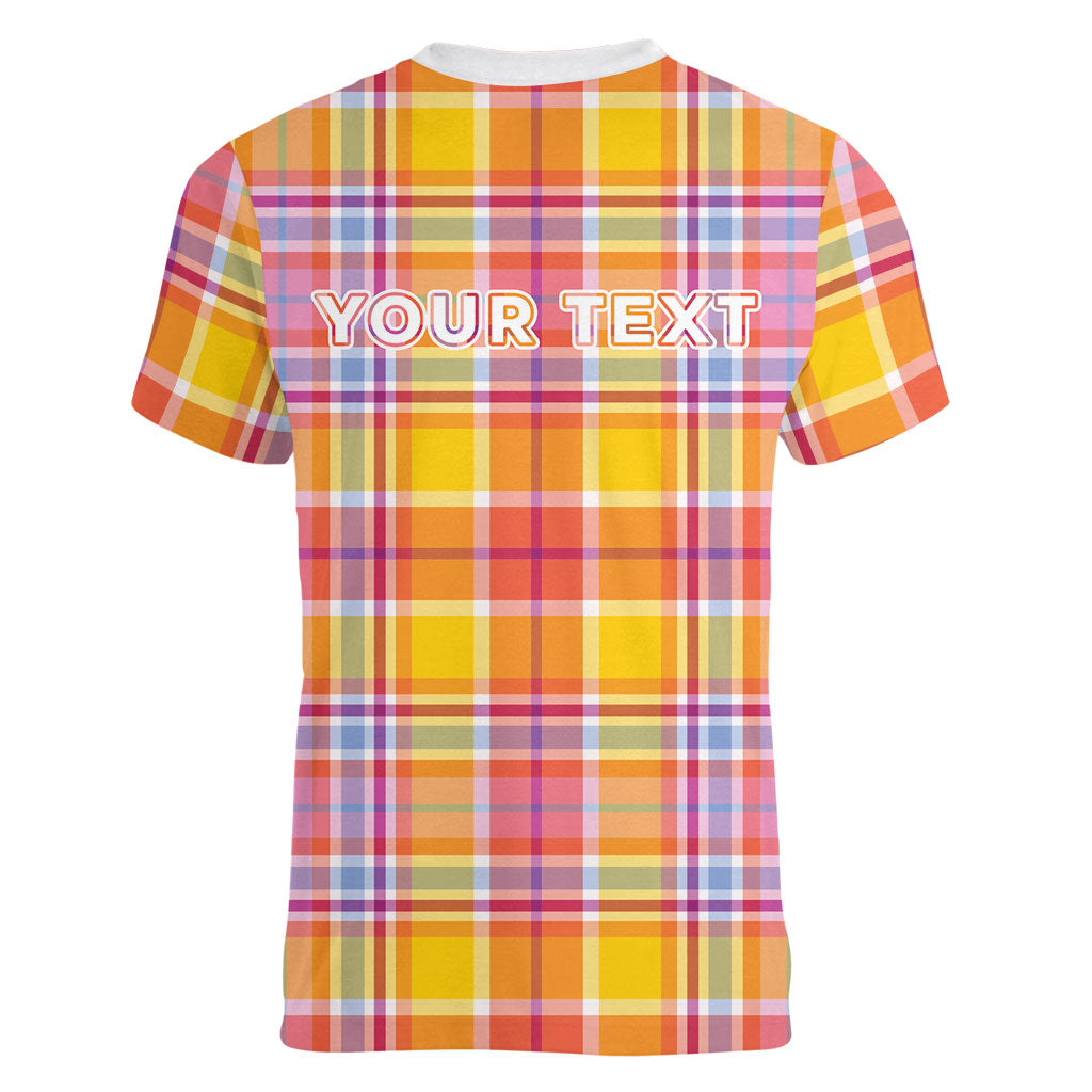 Personalized US Virgin Islands Women V-Neck T-Shirt Eagle Madras Pattern
