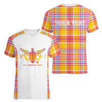 Personalized US Virgin Islands Women V-Neck T-Shirt Eagle Madras Pattern