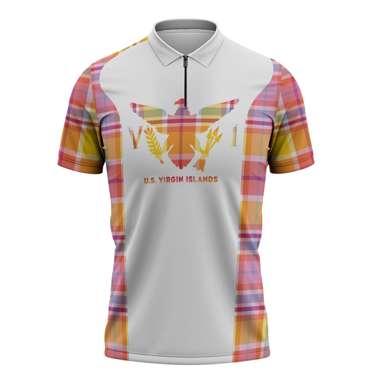 Personalized US Virgin Islands Zipper Polo Shirt Eagle Madras Pattern