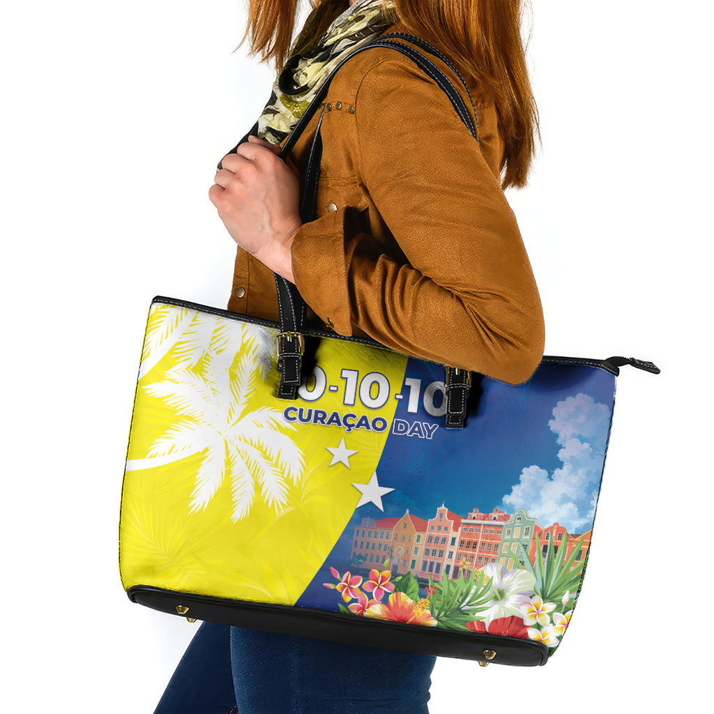 Curacao Day Leather Tote Bag One People One Heart