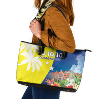 Curacao Day Leather Tote Bag One People One Heart