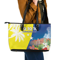 Curacao Day Leather Tote Bag One People One Heart