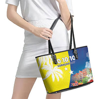Curacao Day Leather Tote Bag One People One Heart