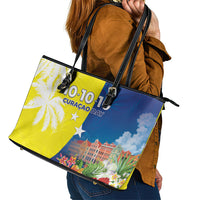 Curacao Day Leather Tote Bag One People One Heart