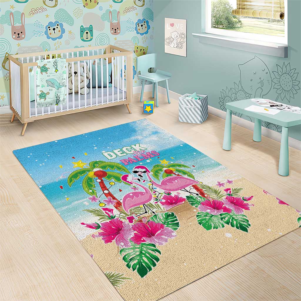 Hawaii Christmas Area Rug Deck The Palms Holiday Flamingos LT05 - Wonder Print Shop
