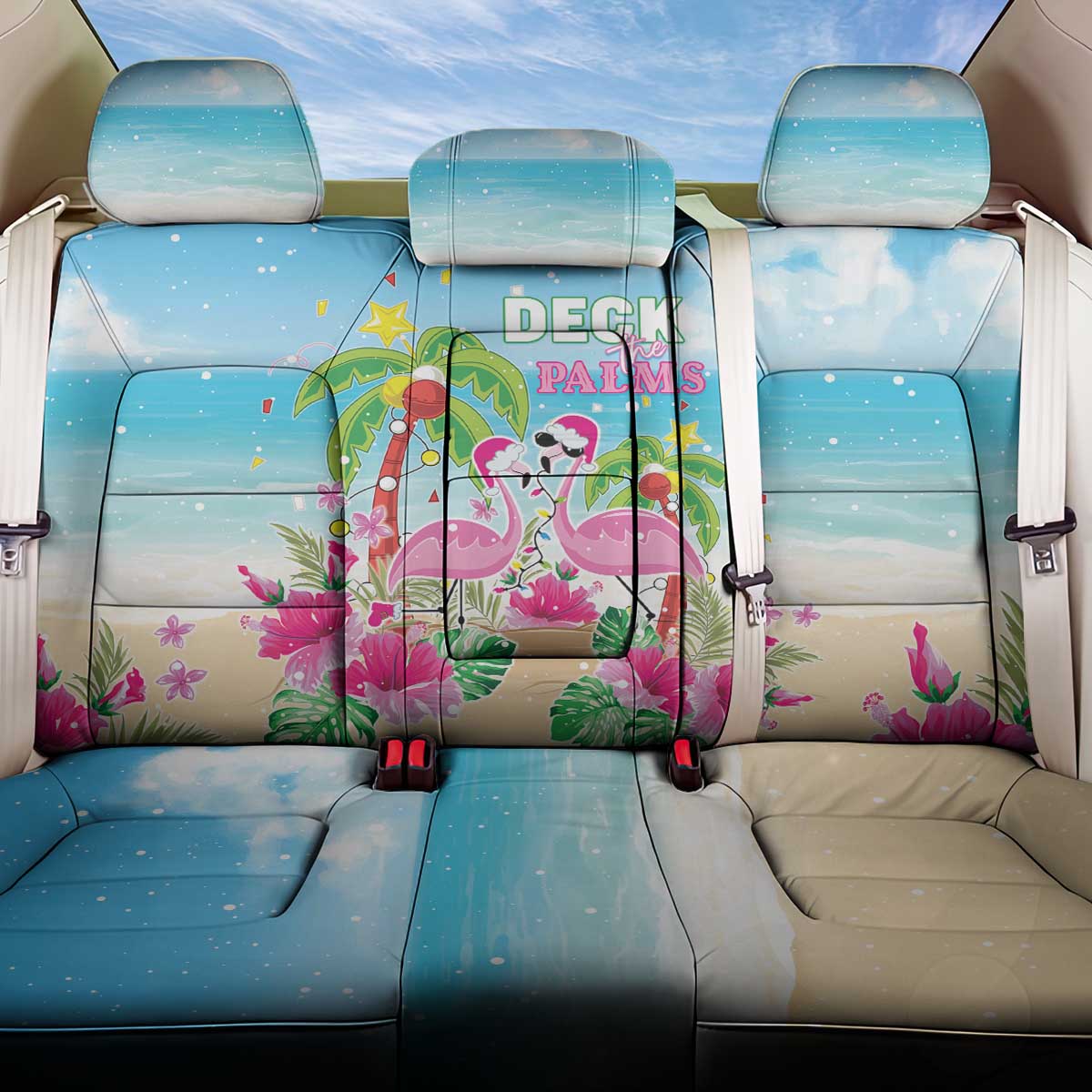Hawaii Christmas Back Car Seat Cover Deck The Palms Holiday Flamingos LT05 - Wonder Print Shop