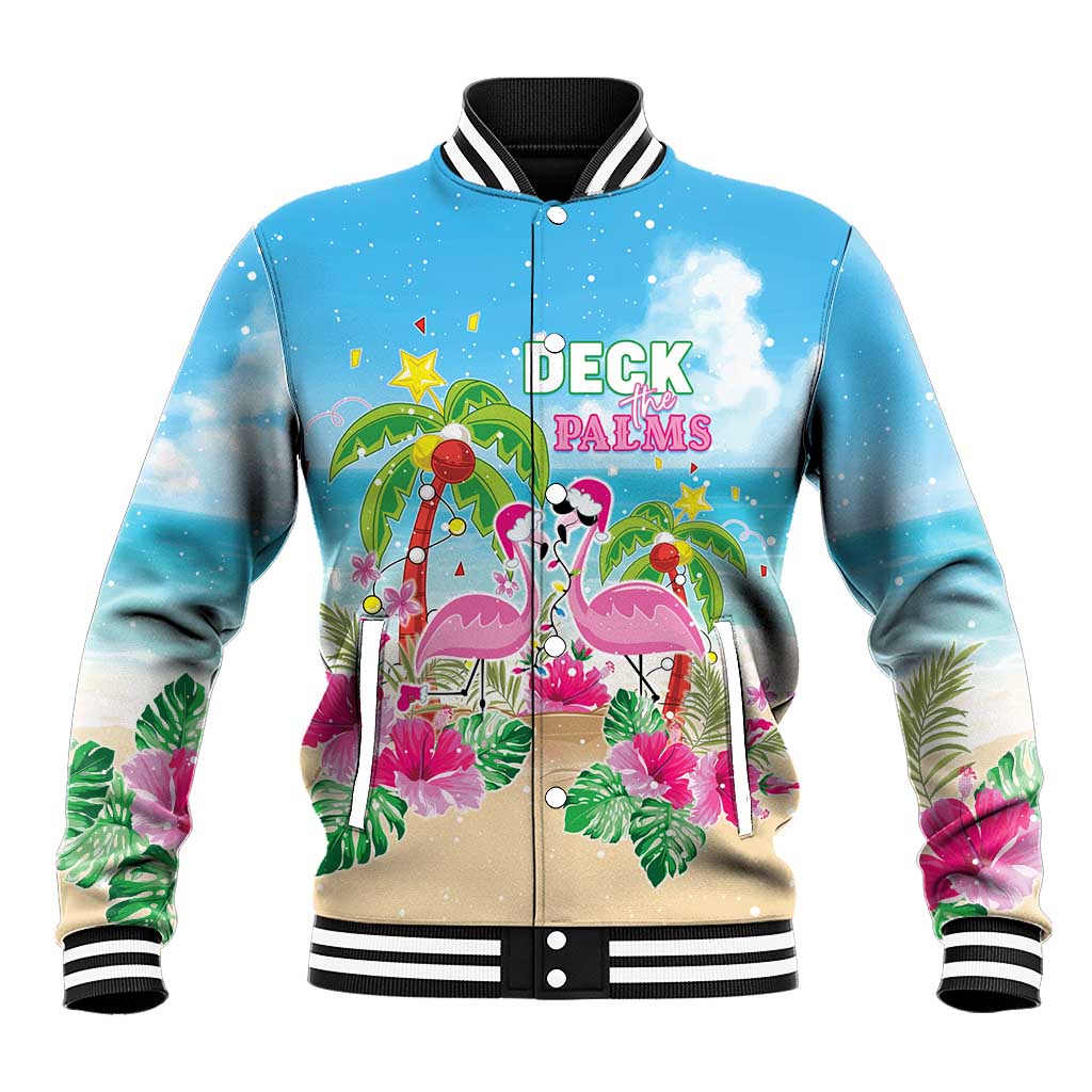 Hawaii Christmas Baseball Jacket Deck The Palms Holiday Flamingos LT05 - Wonder Print Shop