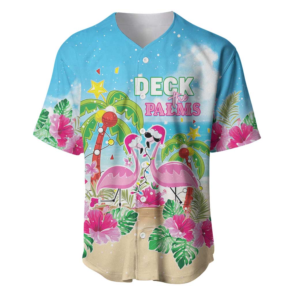 Hawaii Christmas Baseball Jersey Deck The Palms Holiday Flamingos LT05 - Wonder Print Shop