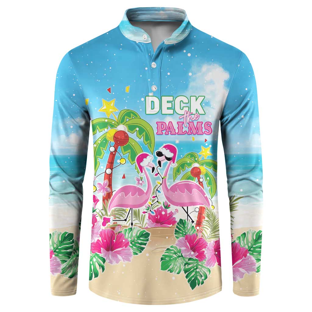 Hawaii Christmas Button Sweatshirt Deck The Palms Holiday Flamingos LT05 - Wonder Print Shop