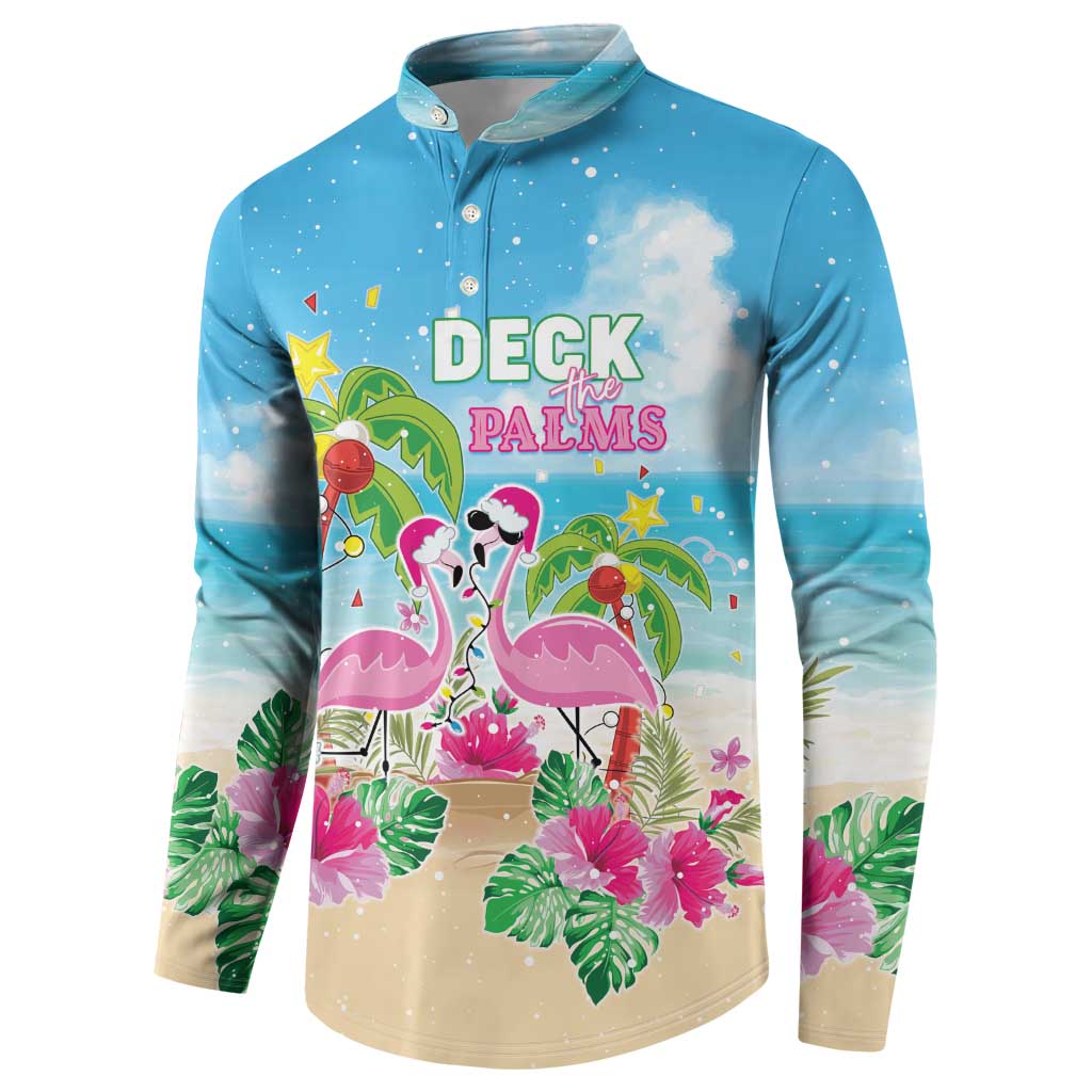 Hawaii Christmas Button Sweatshirt Deck The Palms Holiday Flamingos LT05 - Wonder Print Shop