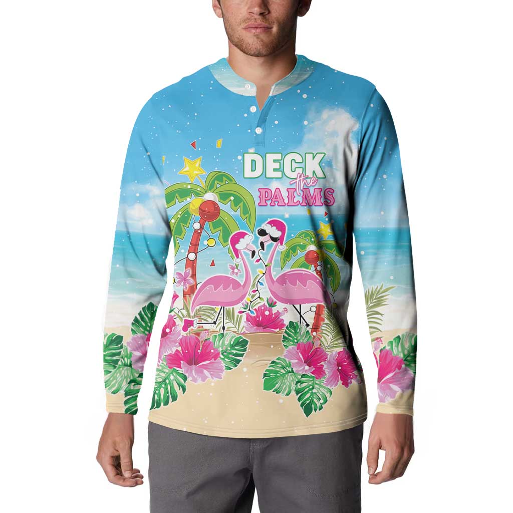 Hawaii Christmas Button Sweatshirt Deck The Palms Holiday Flamingos LT05 - Wonder Print Shop