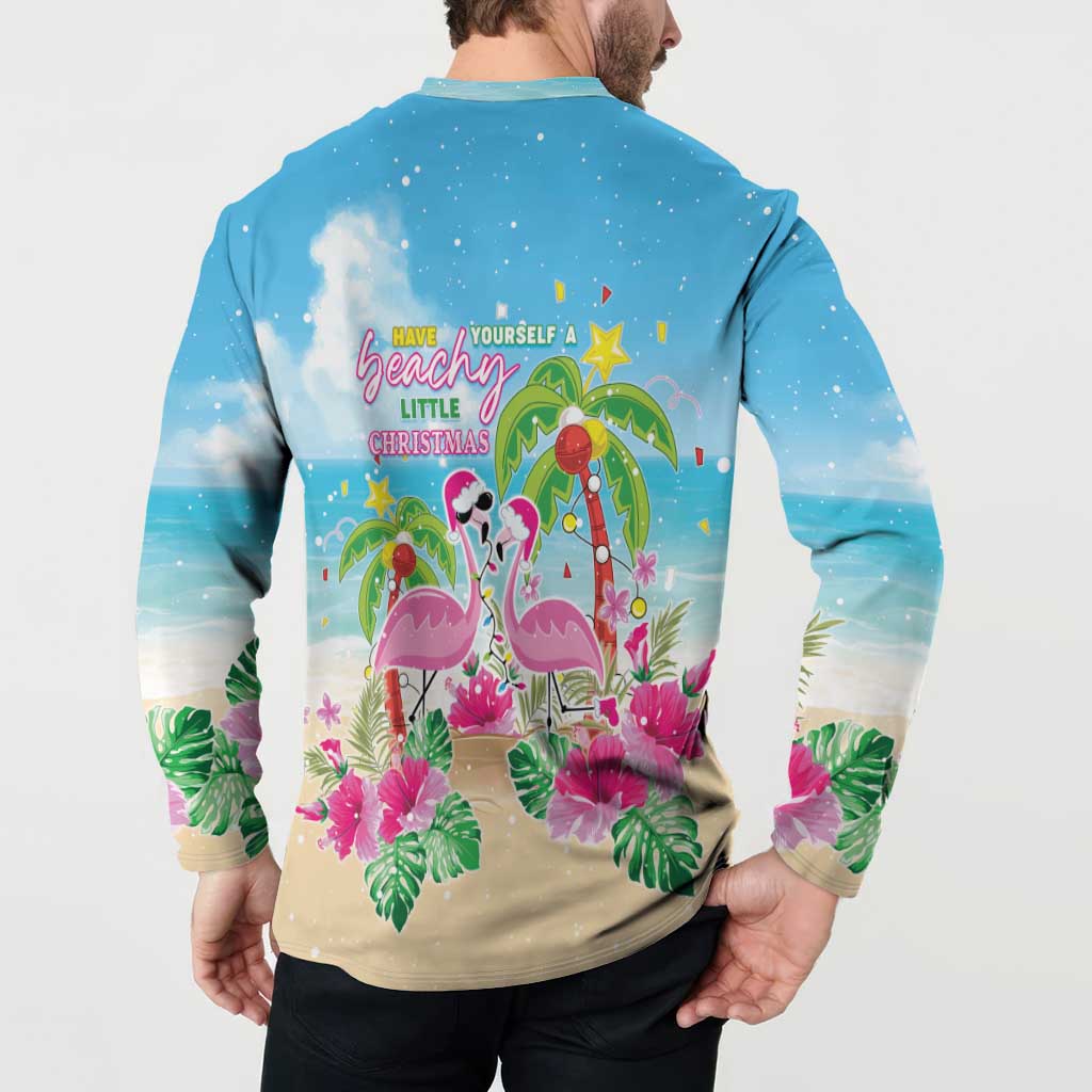 Hawaii Christmas Button Sweatshirt Deck The Palms Holiday Flamingos LT05 - Wonder Print Shop