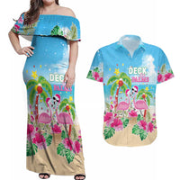 Hawaii Christmas Couples Matching Off Shoulder Maxi Dress and Hawaiian Shirt Deck The Palms Holiday Flamingos LT05 - Wonder Print Shop