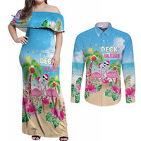 Hawaii Christmas Couples Matching Off Shoulder Maxi Dress and Long Sleeve Button Shirt Deck The Palms Holiday Flamingos LT05 - Wonder Print Shop