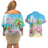 Hawaii Christmas Couples Matching Off Shoulder Short Dress and Hawaiian Shirt Deck The Palms Holiday Flamingos LT05 - Wonder Print Shop