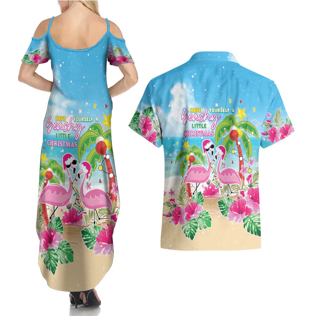 Hawaii Christmas Couples Matching Summer Maxi Dress and Hawaiian Shirt Deck The Palms Holiday Flamingos LT05 - Wonder Print Shop