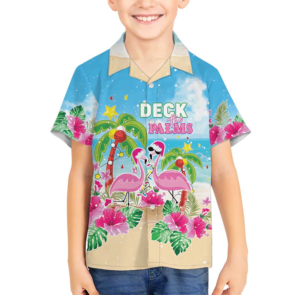 Hawaii Christmas Family Matching Long Sleeve Bodycon Dress and Hawaiian Shirt Deck The Palms Holiday Flamingos LT05 - Wonder Print Shop