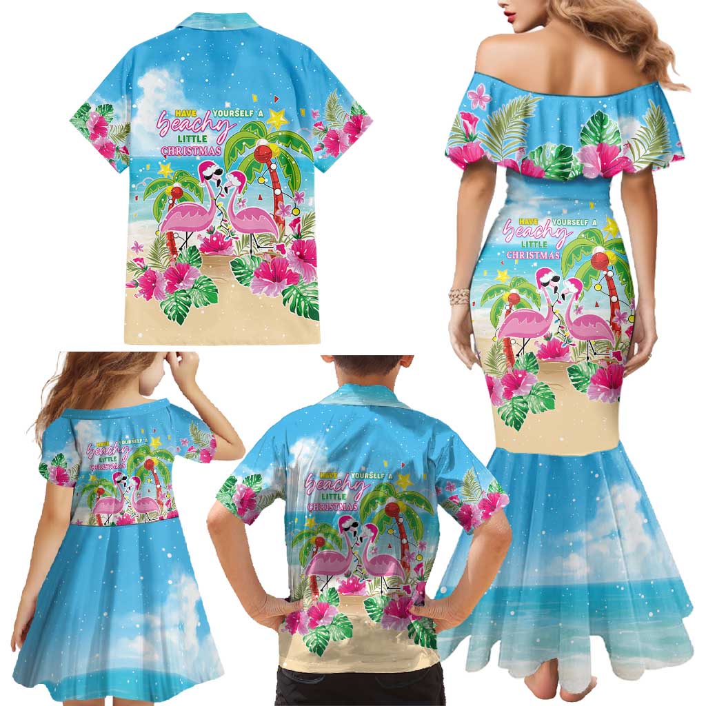 Hawaii Christmas Family Matching Mermaid Dress and Hawaiian Shirt Deck The Palms Holiday Flamingos LT05 - Wonder Print Shop