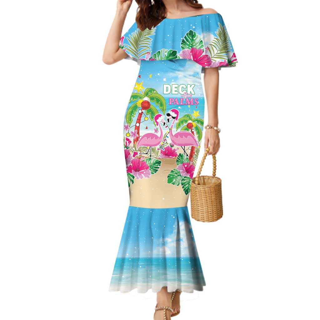 Hawaii Christmas Family Matching Mermaid Dress and Hawaiian Shirt Deck The Palms Holiday Flamingos LT05 - Wonder Print Shop