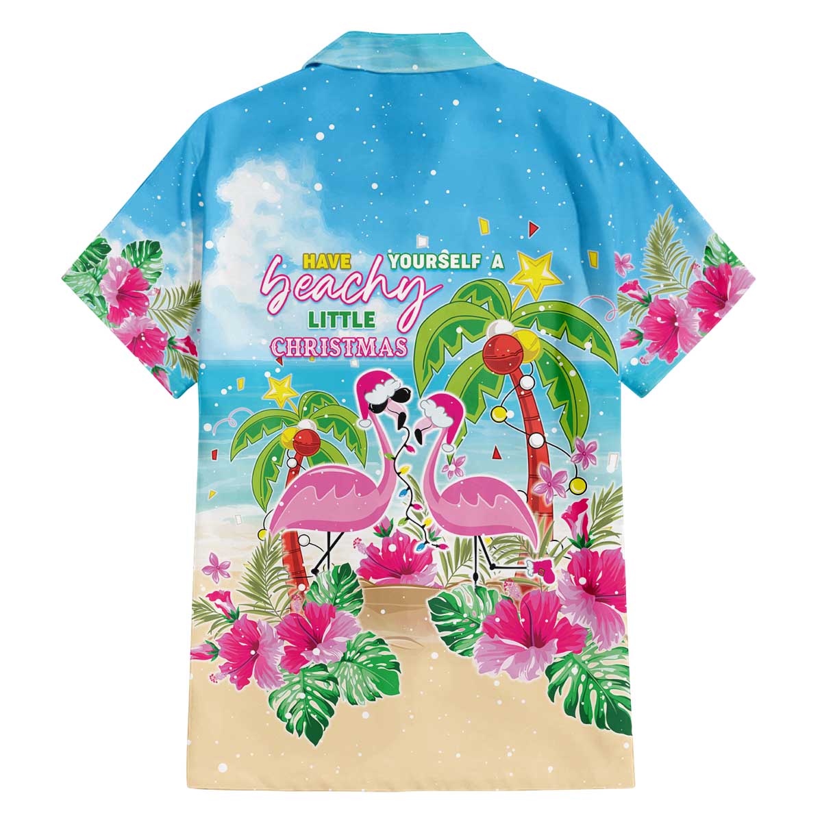 Hawaii Christmas Family Matching Off The Shoulder Long Sleeve Dress and Hawaiian Shirt Deck The Palms Holiday Flamingos LT05 - Wonder Print Shop