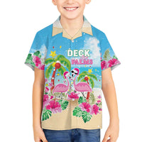 Hawaii Christmas Family Matching Off The Shoulder Long Sleeve Dress and Hawaiian Shirt Deck The Palms Holiday Flamingos LT05 - Wonder Print Shop