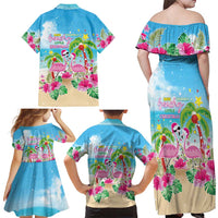 Hawaii Christmas Family Matching Off Shoulder Maxi Dress and Hawaiian Shirt Deck The Palms Holiday Flamingos LT05 - Wonder Print Shop