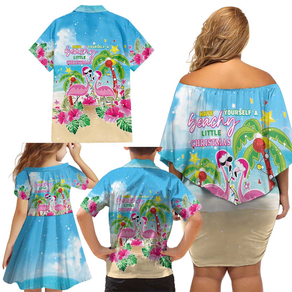 Hawaii Christmas Family Matching Off Shoulder Short Dress and Hawaiian Shirt Deck The Palms Holiday Flamingos LT05 - Wonder Print Shop