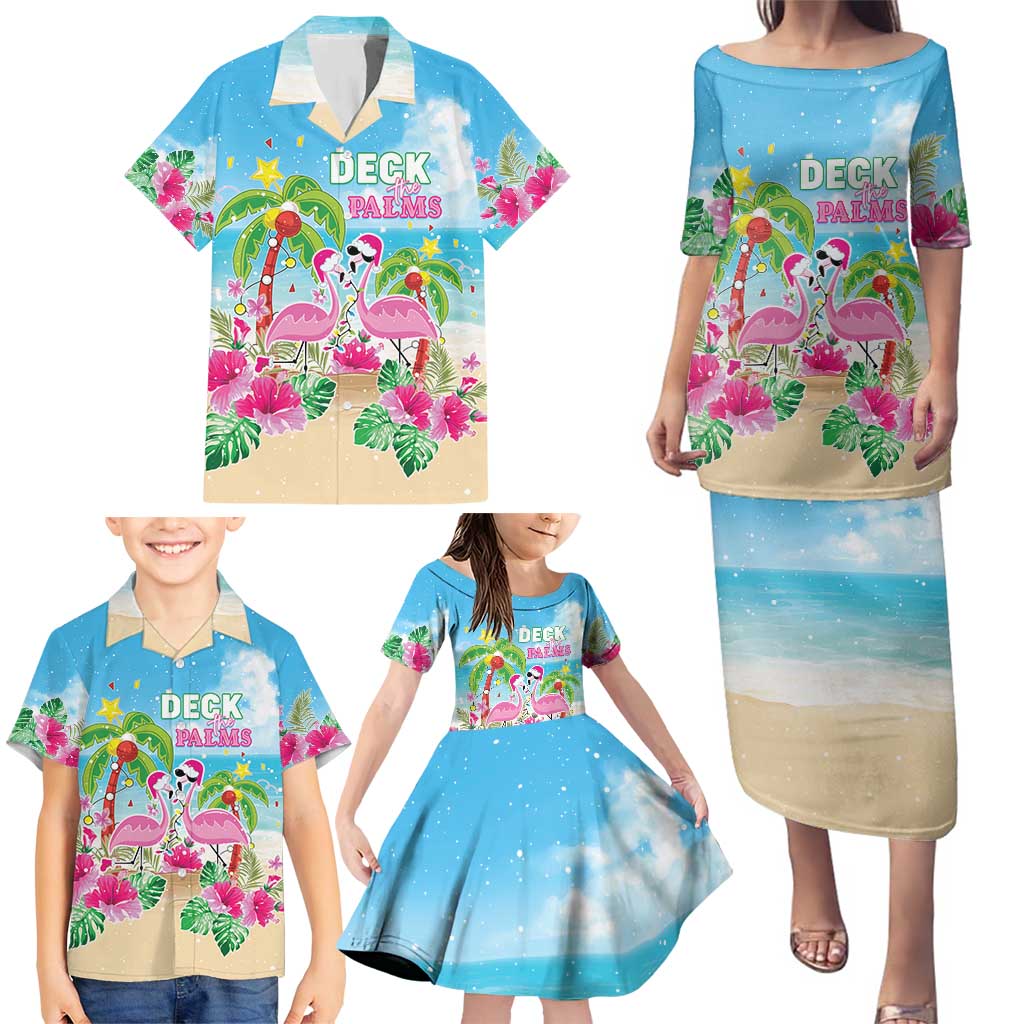 Hawaii Christmas Family Matching Puletasi and Hawaiian Shirt Deck The Palms Holiday Flamingos LT05 - Wonder Print Shop