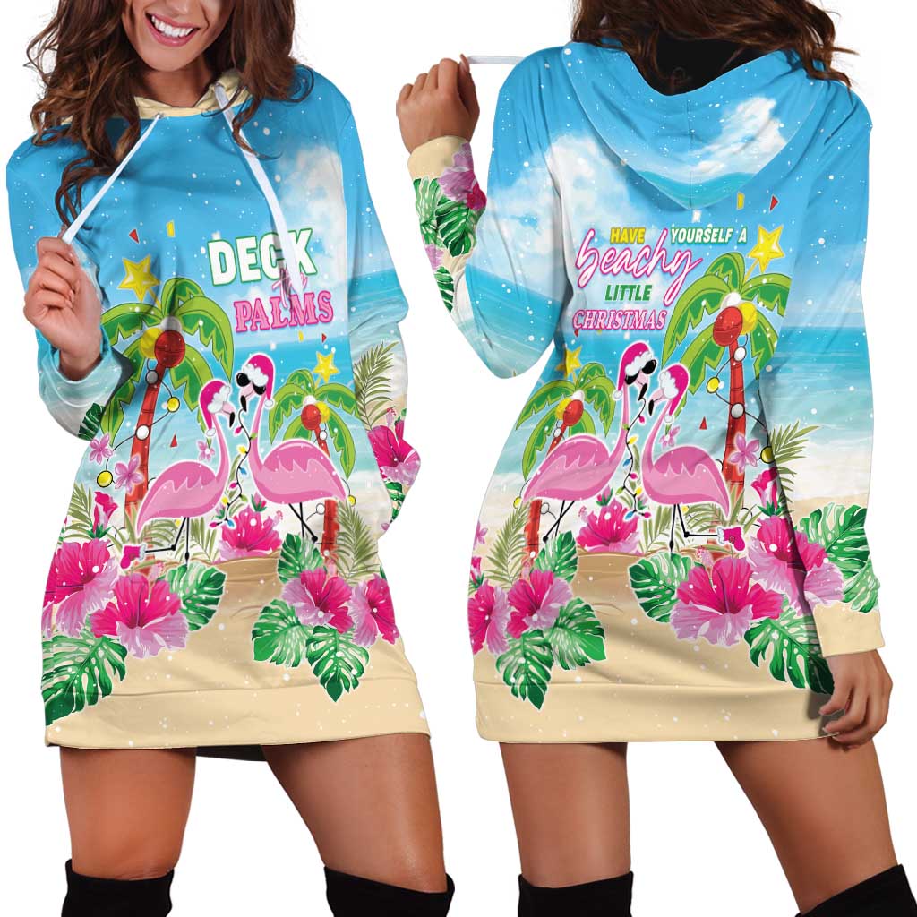 Hawaii Christmas Hoodie Dress Deck The Palms Holiday Flamingos LT05 - Wonder Print Shop