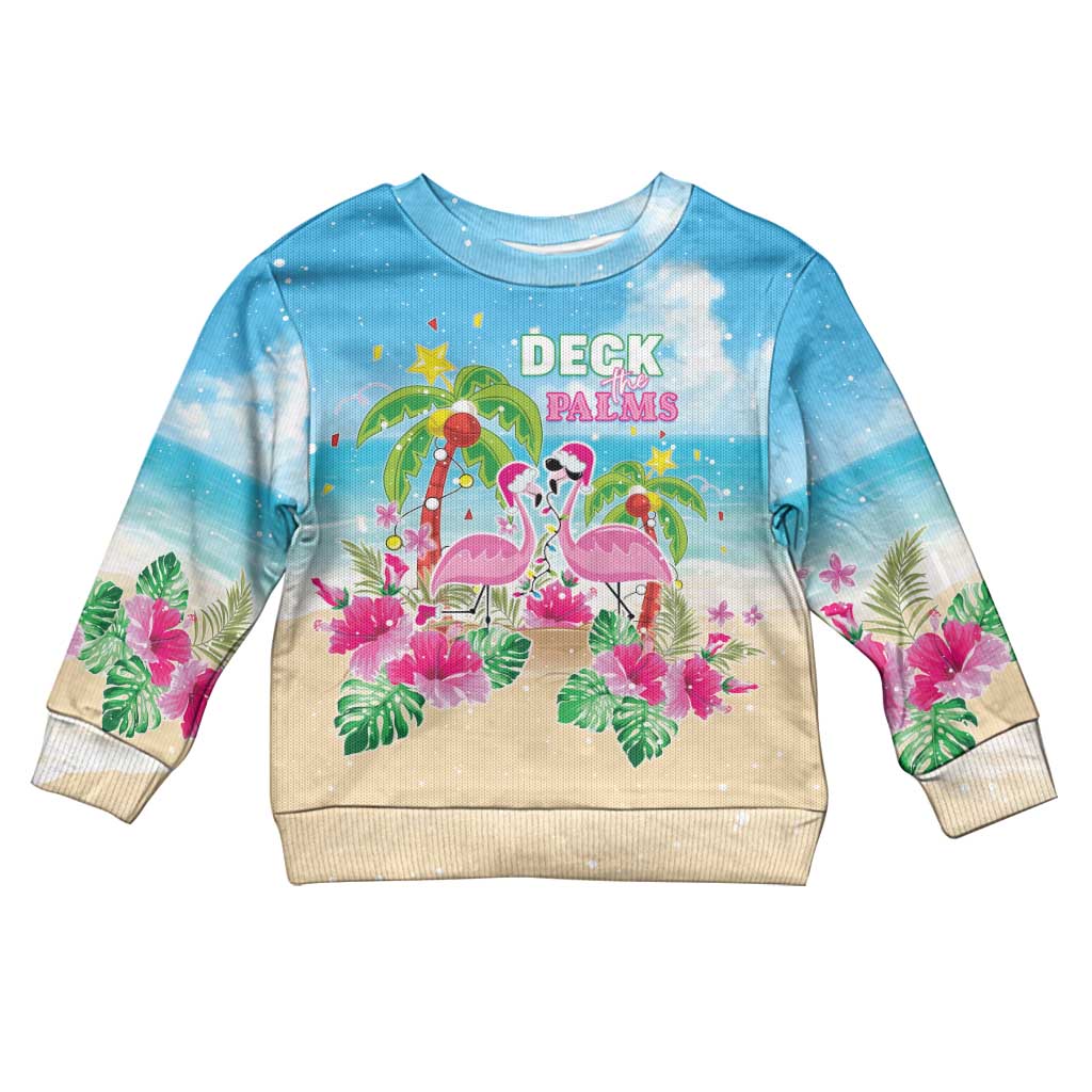 Hawaii Christmas Kid Ugly Christmas Sweater Deck The Palms Holiday Flamingos LT05 - Wonder Print Shop