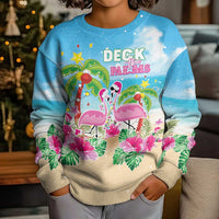 Hawaii Christmas Kid Ugly Christmas Sweater Deck The Palms Holiday Flamingos LT05 - Wonder Print Shop