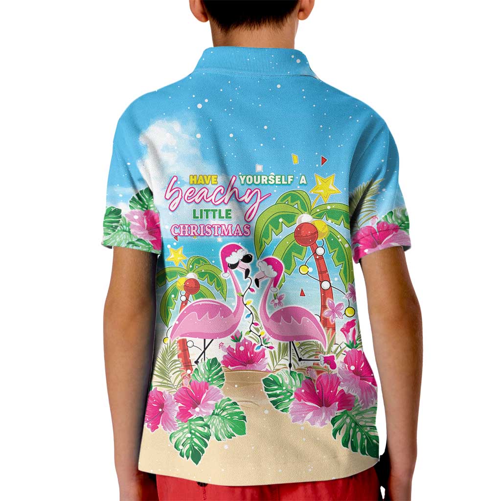 Hawaii Christmas Kid Polo Shirt Deck The Palms Holiday Flamingos LT05 - Wonder Print Shop