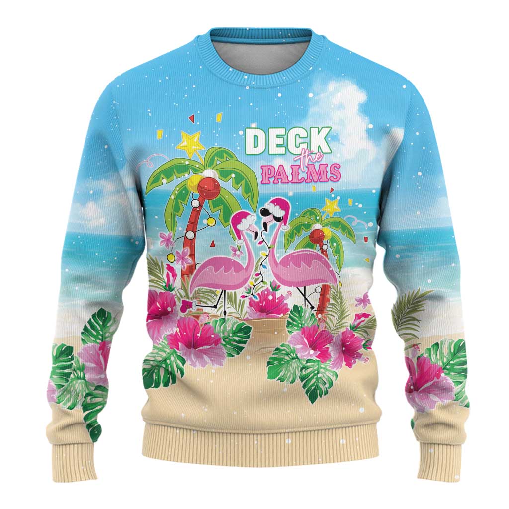 Hawaii Christmas Ugly Christmas Sweater Deck The Palms Holiday Flamingos LT05 - Wonder Print Shop