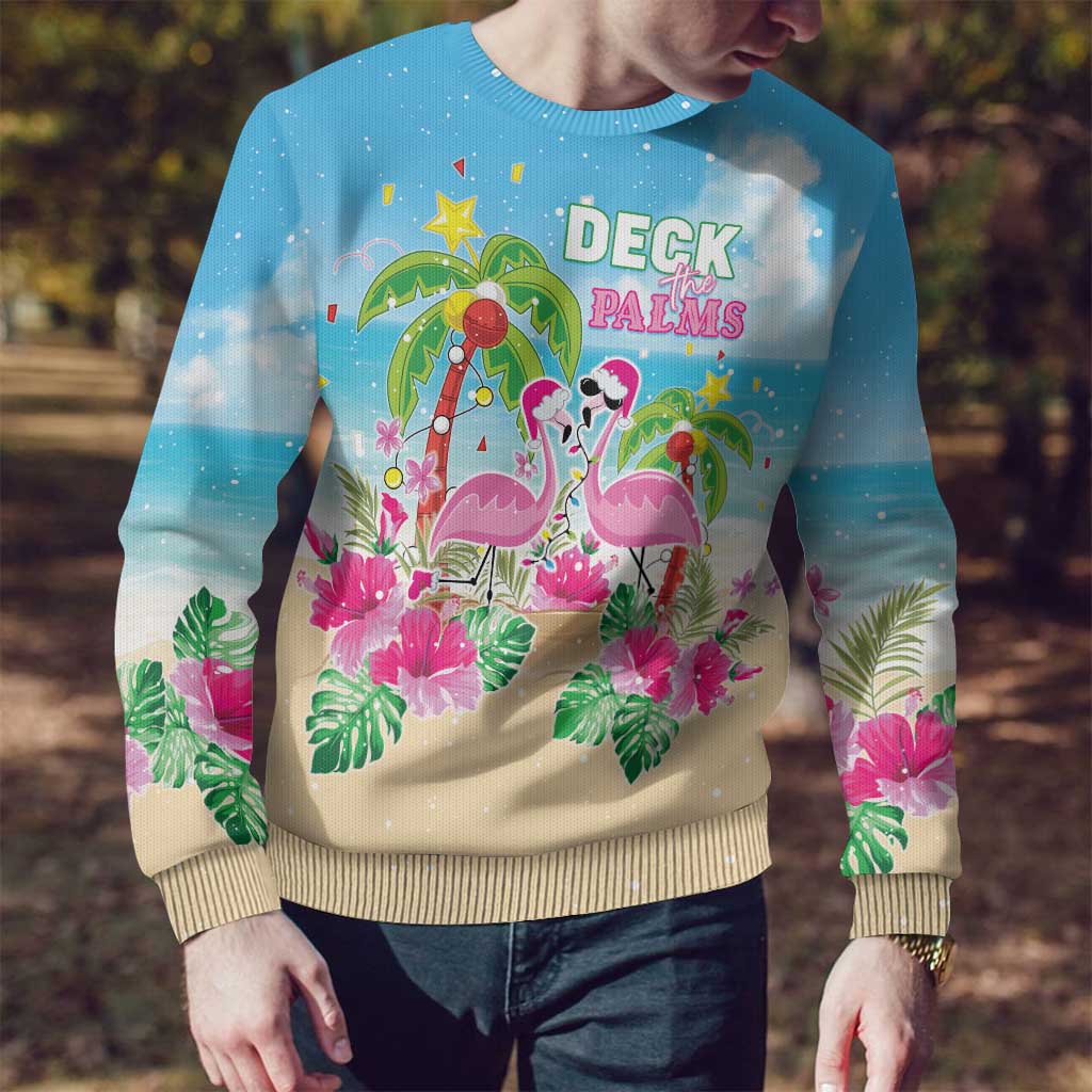 Hawaii Christmas Ugly Christmas Sweater Deck The Palms Holiday Flamingos LT05 - Wonder Print Shop
