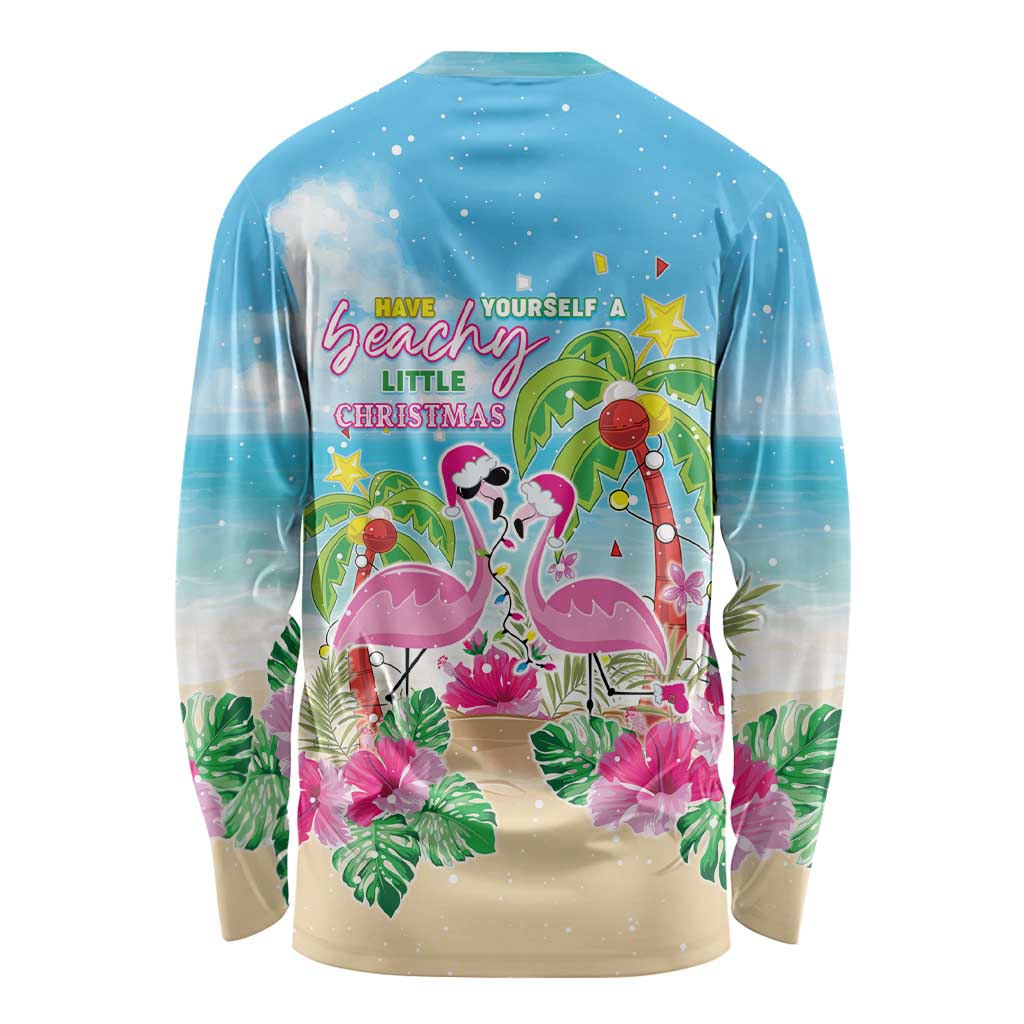 Hawaii Christmas Long Sleeve Shirt Deck The Palms Holiday Flamingos LT05 - Wonder Print Shop