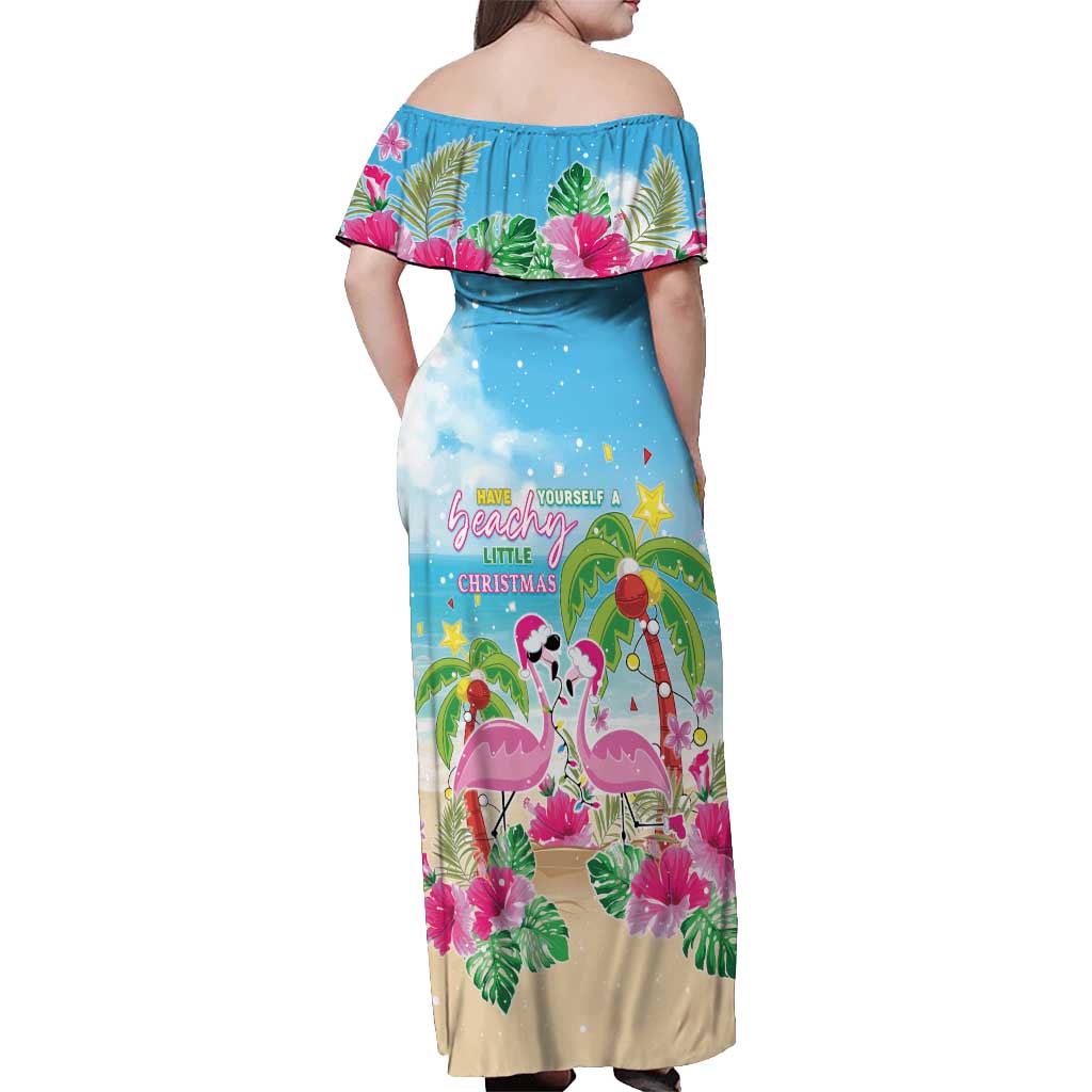 Hawaii Christmas Off Shoulder Maxi Dress Deck The Palms Holiday Flamingos LT05 - Wonder Print Shop