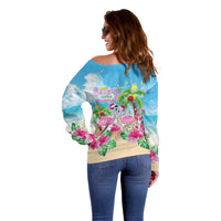 Hawaii Christmas Off Shoulder Sweater Deck The Palms Holiday Flamingos LT05 - Wonder Print Shop