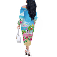 Hawaii Christmas Off The Shoulder Long Sleeve Dress Deck The Palms Holiday Flamingos LT05 - Wonder Print Shop