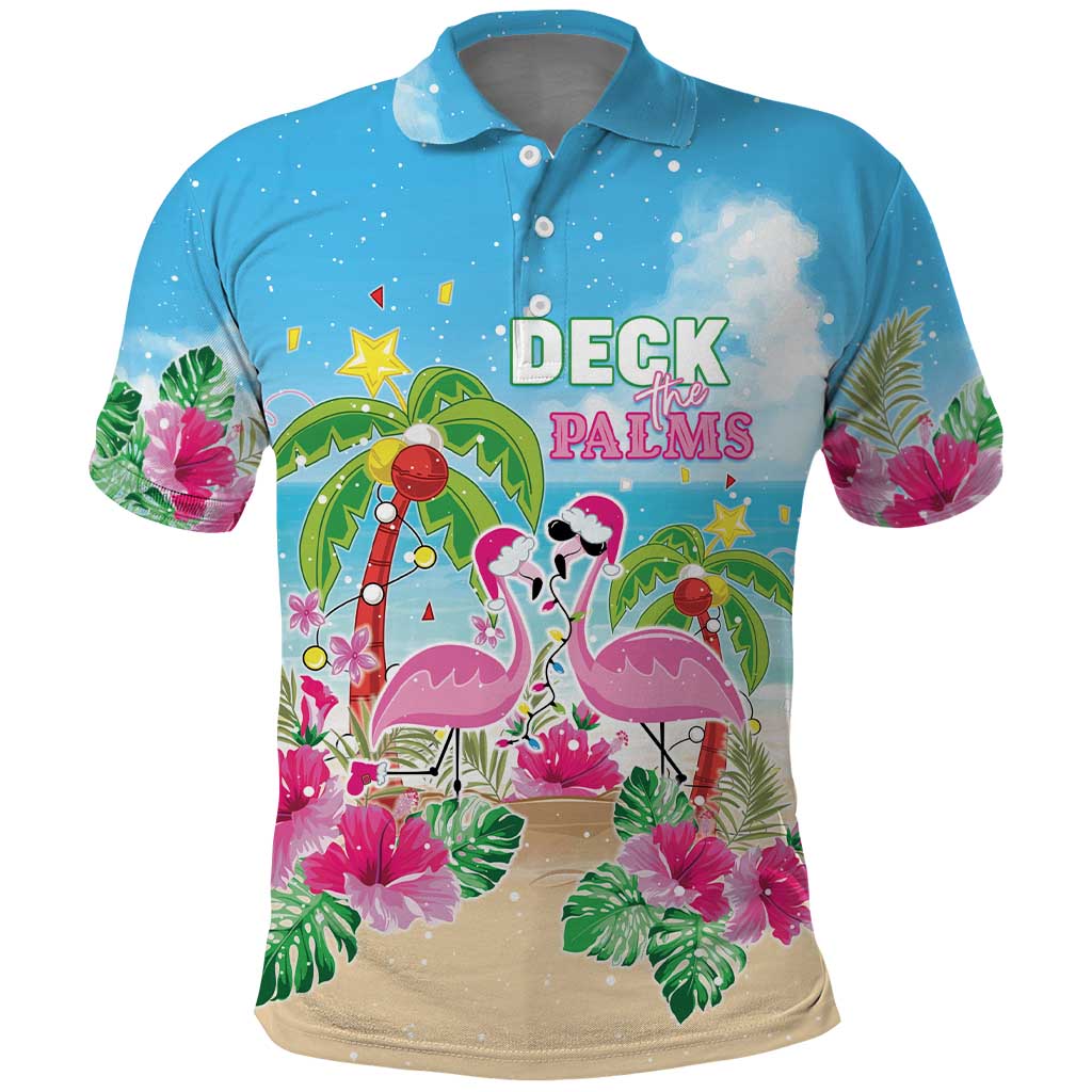 Hawaii Christmas Polo Shirt Deck The Palms Holiday Flamingos LT05 - Wonder Print Shop