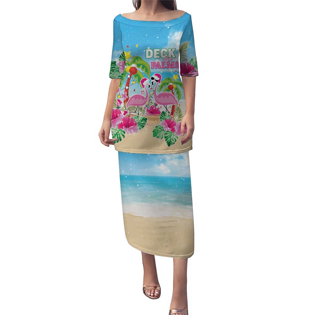 Hawaii Christmas Puletasi Deck The Palms Holiday Flamingos LT05 - Wonder Print Shop