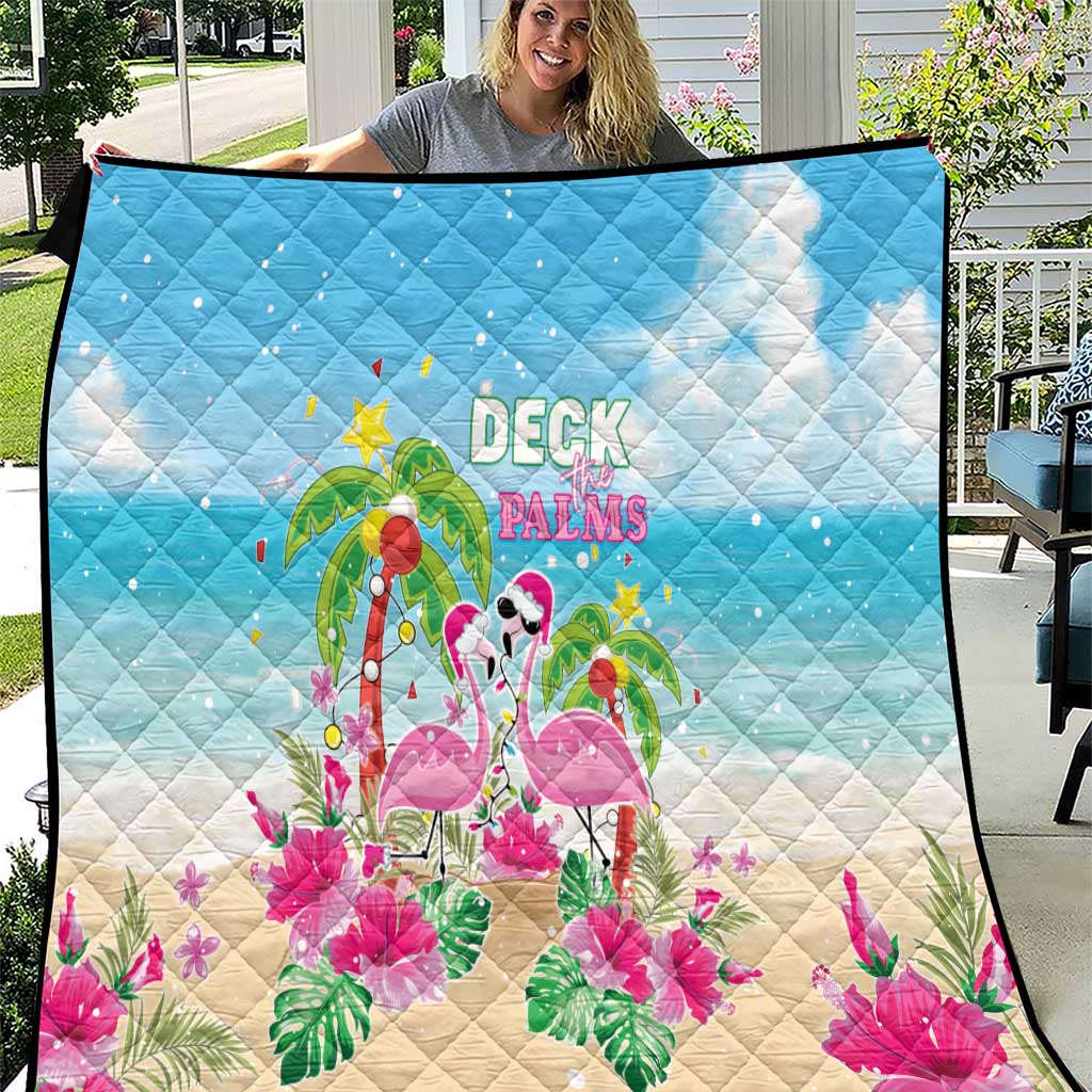 Hawaii Christmas Quilt Deck The Palms Holiday Flamingos LT05 - Wonder Print Shop