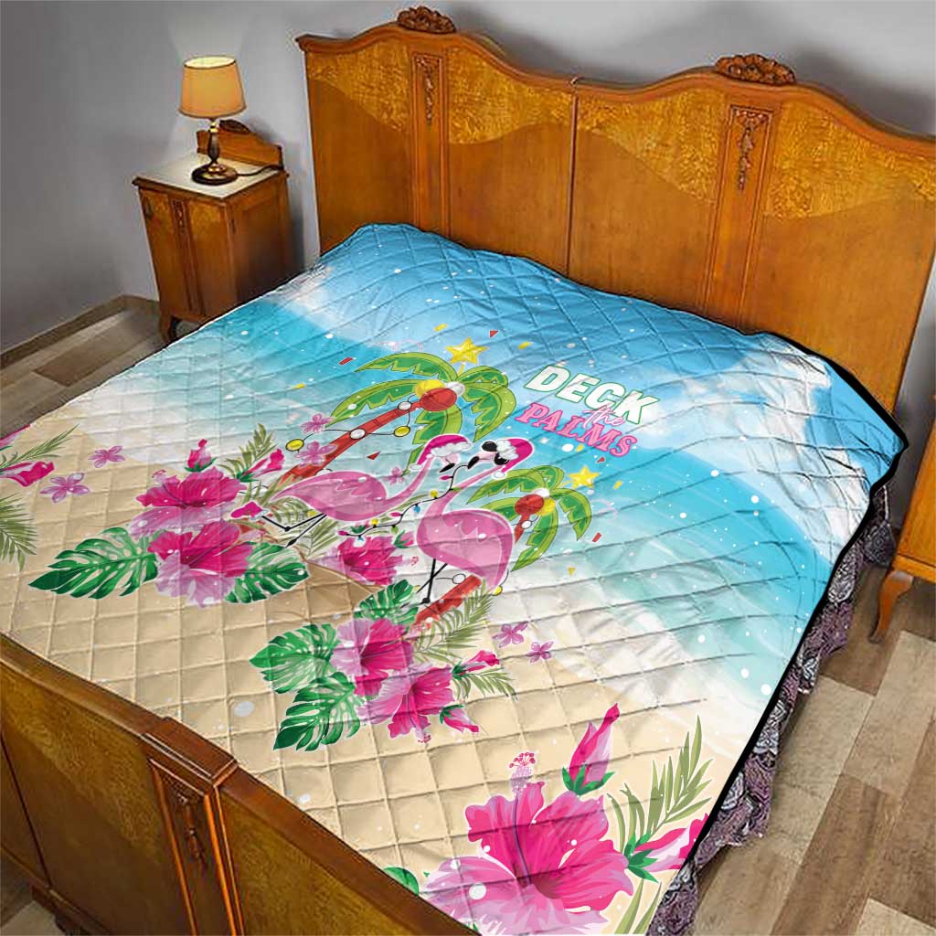 Hawaii Christmas Quilt Deck The Palms Holiday Flamingos LT05 - Wonder Print Shop