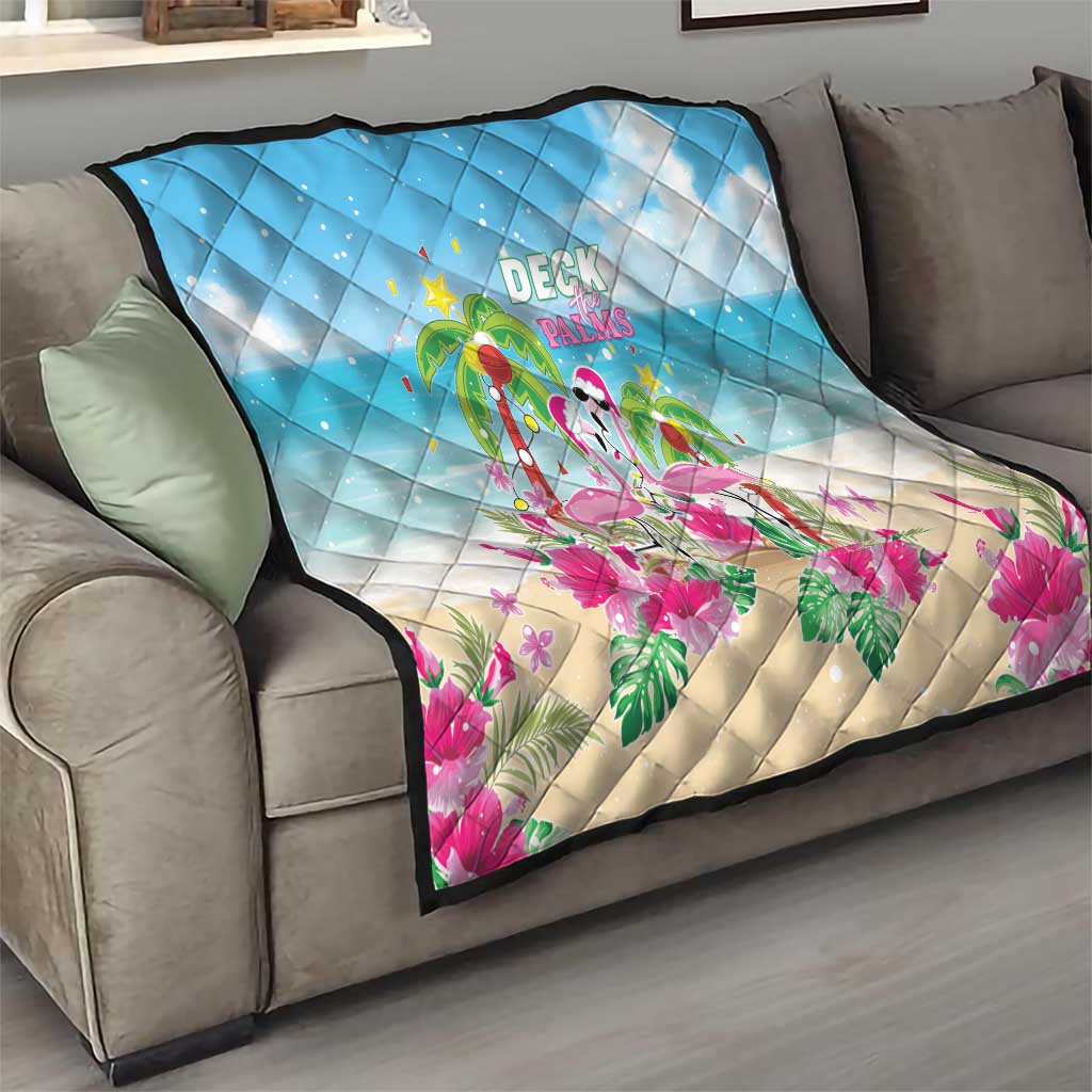 Hawaii Christmas Quilt Deck The Palms Holiday Flamingos LT05 - Wonder Print Shop