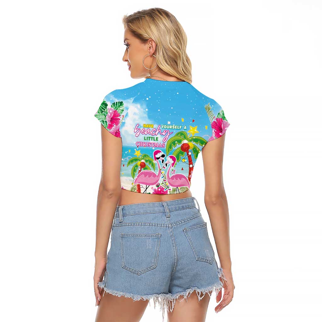 Hawaii Christmas Raglan Cropped T Shirt Deck The Palms Holiday Flamingos LT05 - Wonder Print Shop