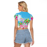 Hawaii Christmas Raglan Cropped T Shirt Deck The Palms Holiday Flamingos LT05 - Wonder Print Shop
