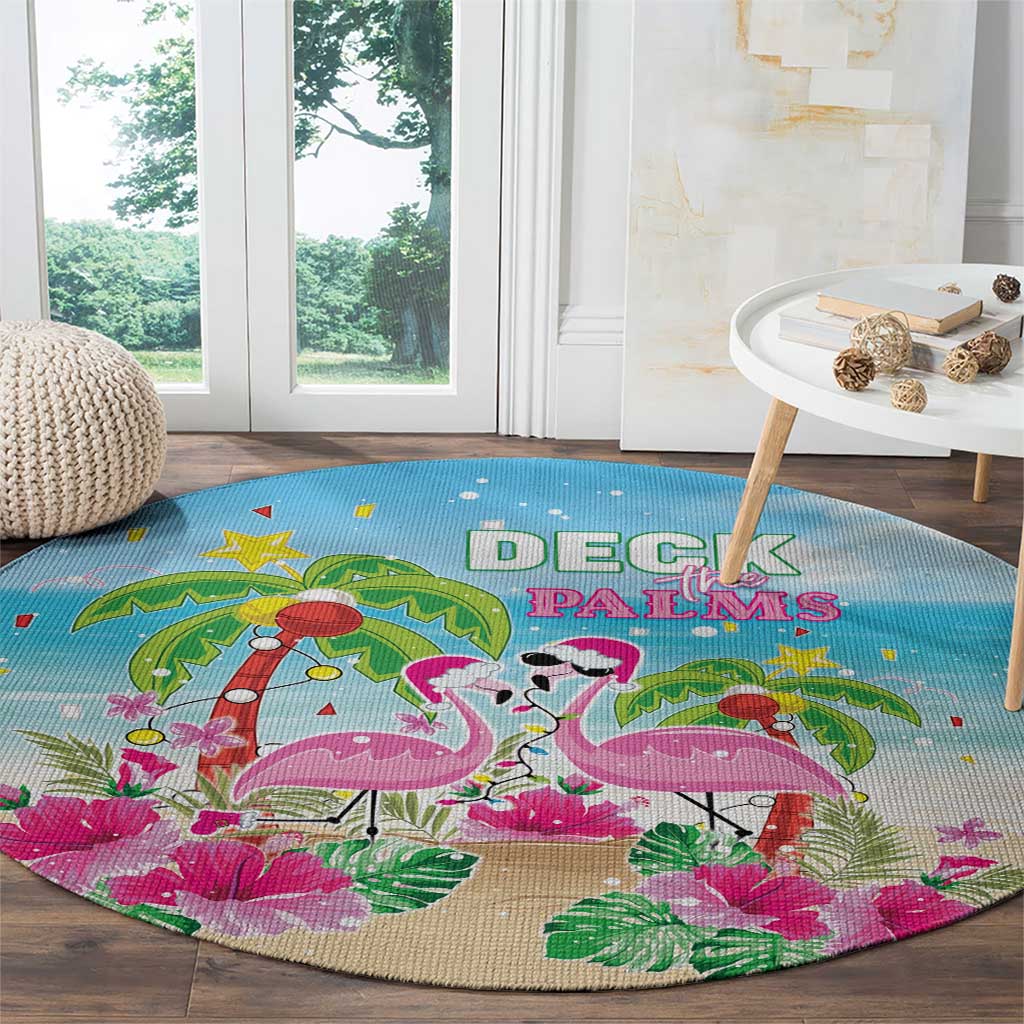 Hawaii Christmas Round Carpet Deck The Palms Holiday Flamingos