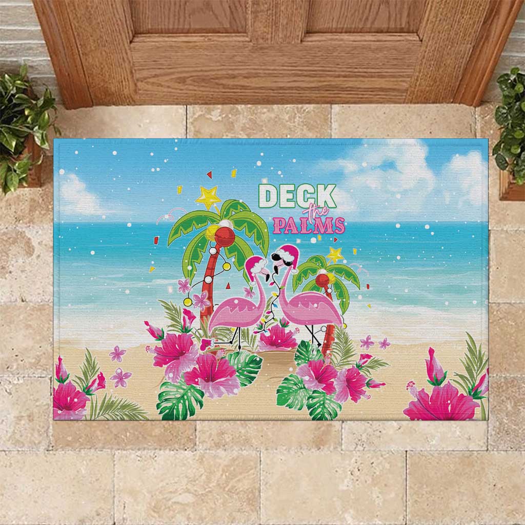 Hawaii Christmas Rubber Doormat Deck The Palms Holiday Flamingos LT05 - Wonder Print Shop