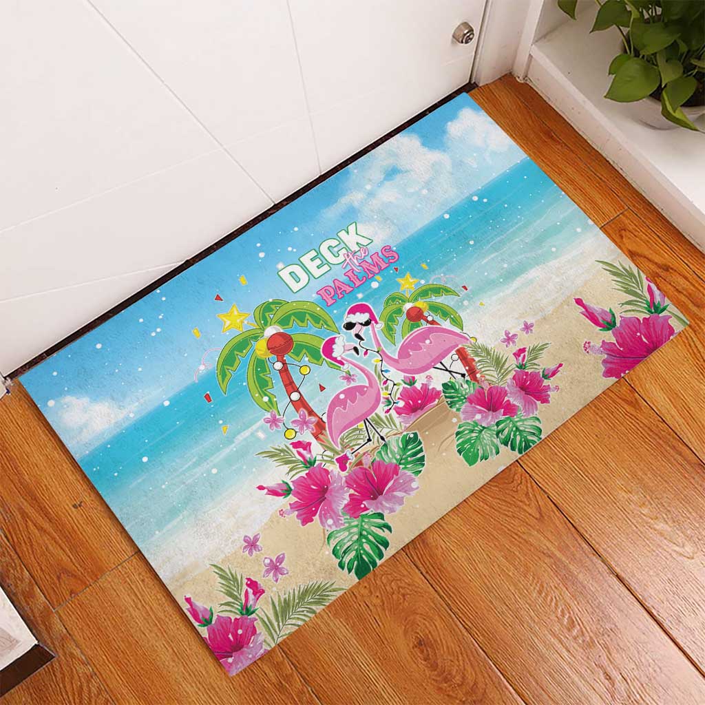 Hawaii Christmas Rubber Doormat Deck The Palms Holiday Flamingos LT05 - Wonder Print Shop